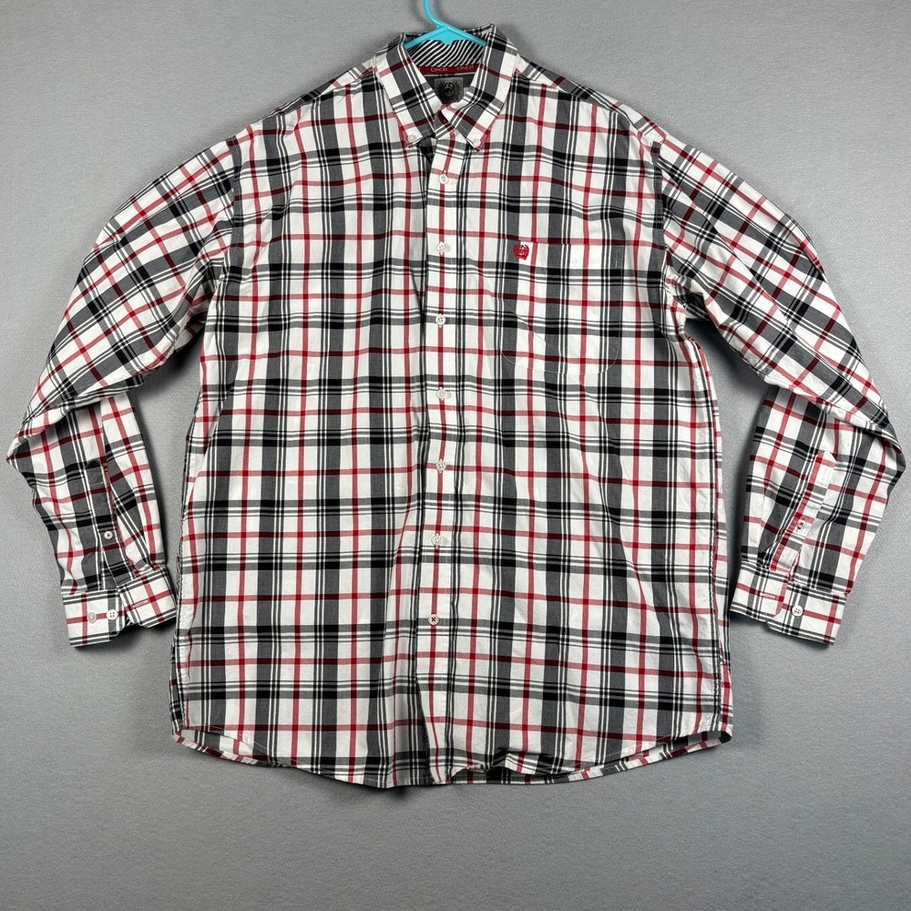 Cinch Classic Fit Long Sleeve Button Down Shirt Large Plaid White Red Black